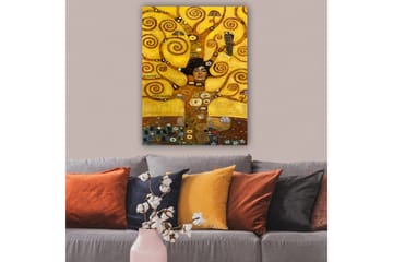 Lerretsbilde 70x100 cm - Kvinne med lukkede øyne omgitt av spinnende, gylne grener og symbolske elementer - Gull / Brun / Svart - Interiør - Maleri & posters - Lerretsbilder