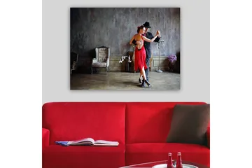 Lerretsbilde 70x100 cm - Lidenskapelig tango mellom to dansere i elegant antrekk - Rød / Svart - Interiør - Maleri & posters - Lerretsbilder