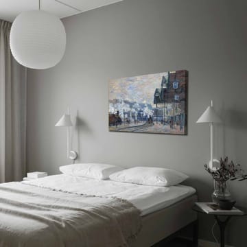 Lerretsbilde 70x100 cm - Livlig bybilde med mennesker og bygninger i vintermiljø - Blå / Grå / Hvit - Interiør - Maleri & posters - Lerretsbilder