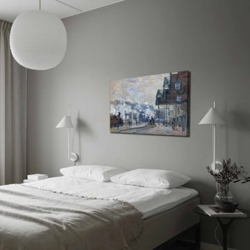 Lerretsbilde 70x100 cm - Livlig bybilde med mennesker og bygninger i vintermiljø - Blå / Grå / Hvit - Interiør - Maleri & posters - Lerretsbilder
