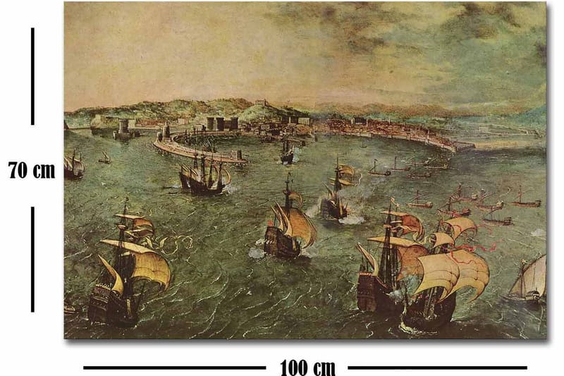 Lerretsbilde 70x100 cm - Livlig innsjø med flere seilbåter som navigerer gjennom vannet - Grønn / Brun / Beige - Interiør - Maleri & posters - Lerretsbilder