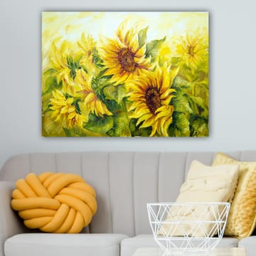 Lerretsbilde 70x100 cm - Livlig maleri av solsikker i forskjellige nyanser av gult og grønt - Gul / Grønn / Brun - Interiør - Maleri & posters - Lerretsbilder