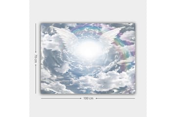 Lerretsbilde 70x100 cm - Lys og drømmende himmel med englevinger som strekker seg mot et strålende midtpunkt - Hvit / Lys blå / Grå - Interiør - Maleri & posters - Lerretsbilder