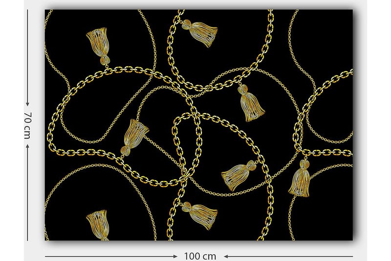 Lerretsbilde 70x100 cm - Mønster av kjeder og frynser i et elegant design - Gull / Svart - Interiør - Maleri & posters - Lerretsbilder
