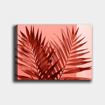 Lerretsbilde 70x100 cm - Mørke palmeblader mot en lys korallbakgrunn - Mørk rød / Korall - Interiør - Maleri & posters - Lerretsbilder