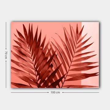 Lerretsbilde 70x100 cm - Mørke palmeblader mot en lys korallbakgrunn - Mørk rød / Korall - Interiør - Maleri & posters - Lerretsbilder