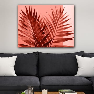 Lerretsbilde 70x100 cm - Mørke palmeblader mot en lys korallbakgrunn - Mørk rød / Korall - Interiør - Maleri & posters - Lerretsbilder