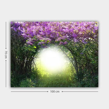 Lerretsbilde 70x100 cm - Magisk portal omgitt av lilla blomster og grøntområder - Lilla / Grønn / Hvit - Interiør - Maleri & posters - Lerretsbilder