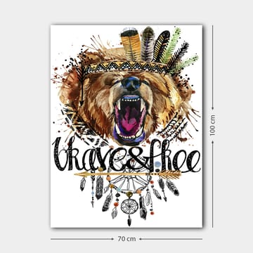 Lerretsbilde 70x100 cm - Majestetisk bjørnehode med fargerik fjærkrans og dekorative detaljer - Brun / Svart / Oransje - Interiør - Maleri & posters - Lerretsbilder