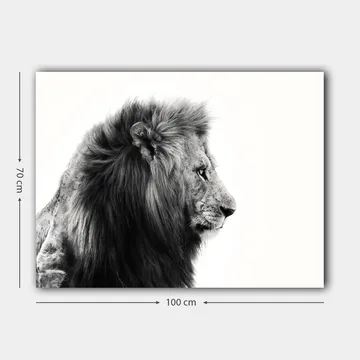 Lerretsbilde 70x100 cm - Majestetisk løveprofil i svart-hvitt som utstråler styrke og eleganse - Svart / Hvit - Interiør - Maleri & posters - Lerretsbilder