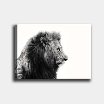 Lerretsbilde 70x100 cm - Majestetisk løveprofil i svart-hvitt som utstråler styrke og eleganse - Svart / Hvit - Interiør - Maleri & posters - Lerretsbilder