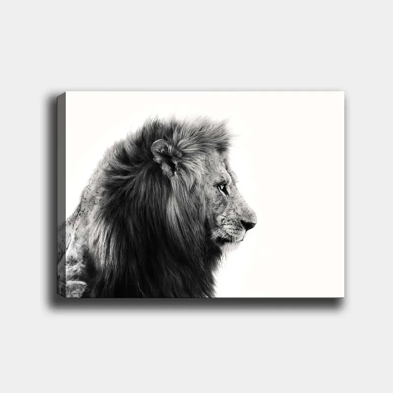 Lerretsbilde 70x100 cm - Majestetisk løveprofil i svart-hvitt som utstråler styrke og eleganse - Svart / Hvit - Interiør - Maleri & posters - Lerretsbilder