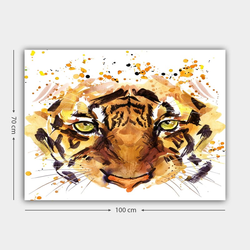 Lerretsbilde 70x100 cm - Majestetisk tiger med intense øyne og kraftige ansiktstrekk - Oransje / Brun / Gullfarget - Interiør - Maleri & posters - Lerretsbilder
