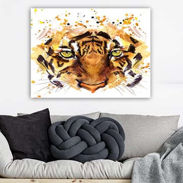Lerretsbilde 70x100 cm - Majestetisk tiger med intense øyne og kraftige ansiktstrekk - Oransje / Brun / Gullfarget - Interiør - Maleri & posters - Lerretsbilder