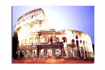 Lerretsbilde 70x100 cm - Majestetisk utsikt over Colosseum i Roma, fanget i et mykt lys - Beige / Grå / Oransje - Interiør - Maleri & posters - Lerretsbilder