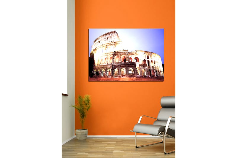 Lerretsbilde 70x100 cm - Majestetisk utsikt over Colosseum i Roma, fanget i et mykt lys - Beige / Grå / Oransje - Interiør - Maleri & posters - Lerretsbilder