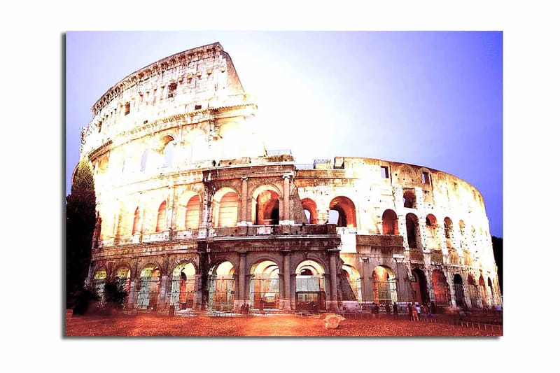 Lerretsbilde 70x100 cm - Majestetisk utsikt over Colosseum i Roma, fanget i et mykt lys, Beige / Grå / Oransje