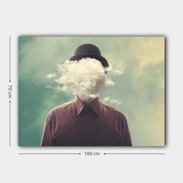 Lerretsbilde 70x100 cm - Mann med hatt hvis ansikt er skjult av en skyformasjon - Mørk brun / Lys grå / Grønn - Interiør - Maleri & posters - Lerretsbilder