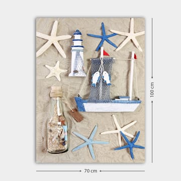 Lerretsbilde 70x100 cm - Maritim komposisjon med båt, fyr og sjøstjerne - Blå / Hvit / Beige - Interiør - Maleri & posters - Lerretsbilder