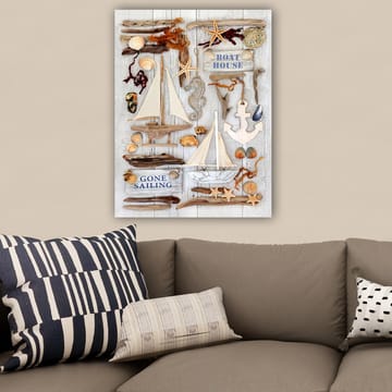 Lerretsbilde 70x100 cm - Maritim komposisjon med seilbåter, skjell og sjøstjerner som skaper en sommerlig atmosfære - Beige / Brun / Blå - Interiør - Maleri & posters - Lerretsbilder