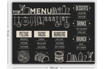 Lerretsbilde 70x100 cm - Meny med diverse retter og drikkevarer illustrert i et stilig design - Svart / Beige - Interiør - Maleri & posters - Lerretsbilder