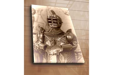 Lerretsbilde 70x100 cm - Middelalderridder i rustning med karakteristisk hjelmdesign - Sølv / Grå / Brun - Interiør - Maleri & posters - Lerretsbilder