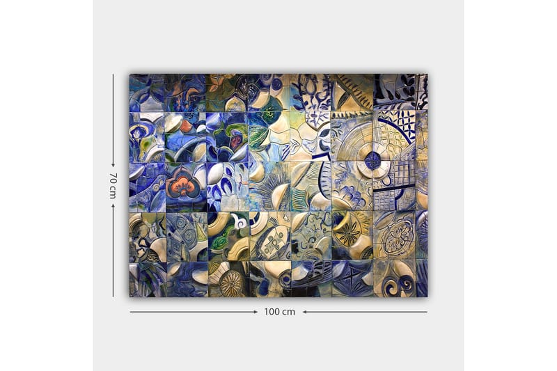 Lerretsbilde 70x100 cm - Mosaikk av abstrakte former og mønstre i blå og hvite nyanser - Blå / Hvit / Beige - Interiør - Maleri & posters - Lerretsbilder