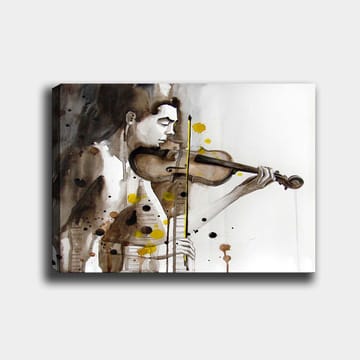 Lerretsbilde 70x100 cm - Musiker som spiller fiolin, fanget i en emosjonell og uttrykksfull stil - Brun / Gul / Svart - Interiør - Maleri & posters - Lerretsbilder