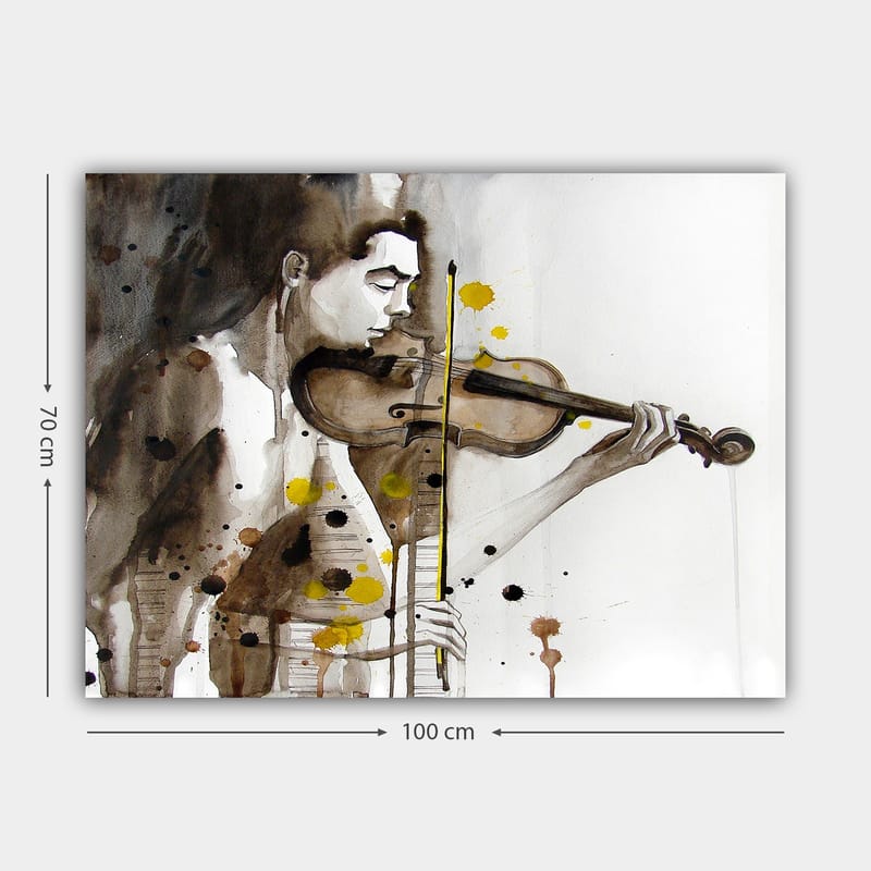 Lerretsbilde 70x100 cm - Musiker som spiller fiolin, fanget i en emosjonell og uttrykksfull stil - Brun / Gul / Svart - Interiør - Maleri & posters - Lerretsbilder
