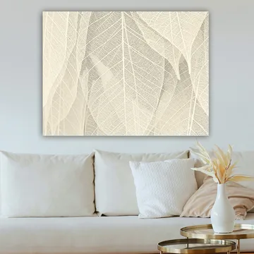 Lerretsbilde 70x100 cm - Myk og subtil komposisjon av gjennomskinnelige blader som skaper en følelse av ro og harmoni - Lys beige / Hvit - Interiør - Maleri & posters - Lerretsbilder