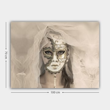 Lerretsbilde 70x100 cm - Mystisk kvinne med detaljert maske og slør som skaper en drømmeaktig atmosfære - Hvit / Gull / Svart - Interiør - Maleri & posters - Lerretsbilder