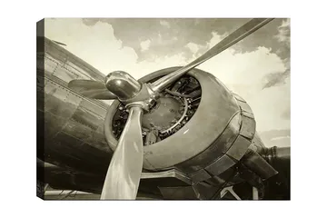 Lerretsbilde 70x100 cm - Nærbilde av en flypropell og motor i vintagestil - Grå / Sølv - Interiør - Maleri & posters - Lerretsbilder