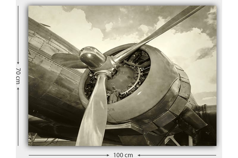 Lerretsbilde 70x100 cm - Nærbilde av en flypropell og motor i vintagestil - Grå / Sølv - Interiør - Maleri & posters - Lerretsbilder