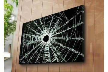 Lerretsbilde 70x100 cm - Nærbilde av en sprukket glassrute med et hull i midten og sprekker som strekker seg utover - Svart / Gjennomsiktig - Interiør - Maleri & posters - Lerretsbilder