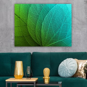 Lerretsbilde 70x100 cm - Nærbilde av grønne og turkise blader med detaljerte årer - Grønn / Turkis - Interiør - Maleri & posters - Lerretsbilder