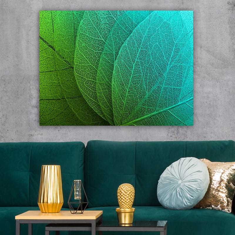 Lerretsbilde 70x100 cm - Nærbilde av grønne og turkise blader med detaljerte årer - Grønn / Turkis - Interiør - Maleri & posters - Lerretsbilder