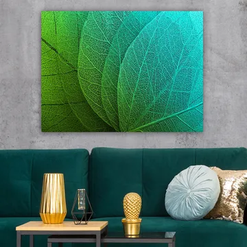 Lerretsbilde 70x100 cm - Nærbilde av grønne og turkise blader med detaljerte årer - Grønn / Turkis - Interiør - Maleri & posters - Lerretsbilder