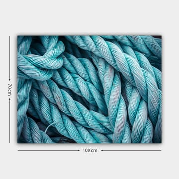 Lerretsbilde 70x100 cm - Nærbilde av sammenflettede tau som skaper en dynamisk og teksturert komposisjon - Turkis / Lys blå - Interiør - Maleri & posters - Lerretsbilder