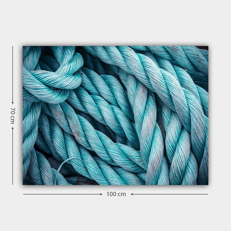 Lerretsbilde 70x100 cm - Nærbilde av sammenflettede tau som skaper en dynamisk og teksturert komposisjon - Turkis / Lys blå - Interiør - Maleri & posters - Lerretsbilder