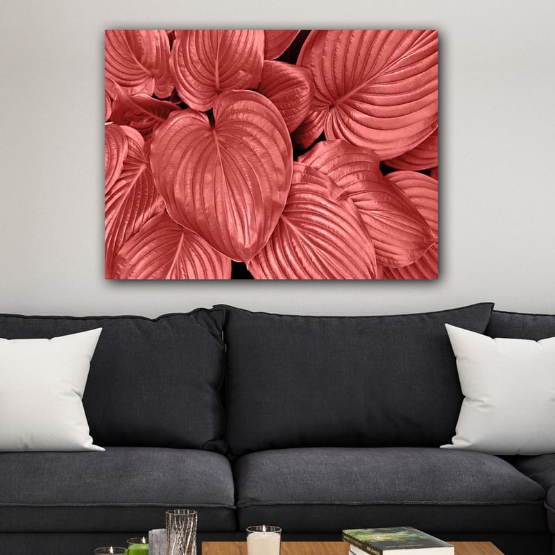 Lerretsbilde 70x100 cm - Nærbilde av vakre, røde blader med klare årer - Rød / Svart - Interiør - Maleri & posters - Lerretsbilder