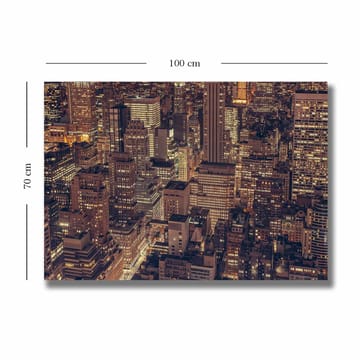 Lerretsbilde 70x100 cm - Nattbilde av en storby med glitrende lys fra bygninger og gater - Mørk blå / Gull / Grå - Interiør - Maleri & posters - Lerretsbilder