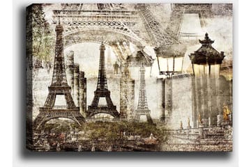 Lerretsbilde 70x100 cm - Nostalgisk utsikt over Eiffeltårnet og Paris-landskapet i en drømmeaktig stil - Beige / Brun / Grå - Interiør - Maleri & posters - Lerretsbilder