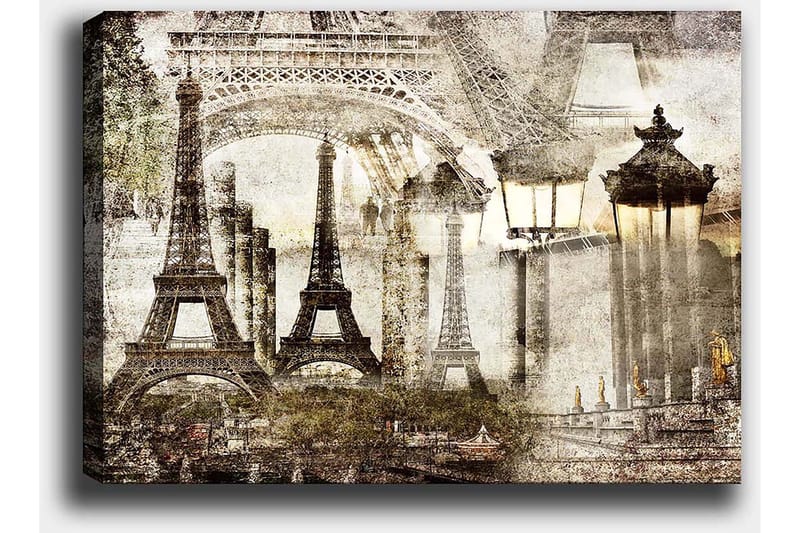 Lerretsbilde 70x100 cm - Nostalgisk utsikt over Eiffeltårnet og Paris-landskapet i en drømmeaktig stil - Beige / Brun / Grå - Interiør - Maleri & posters - Lerretsbilder