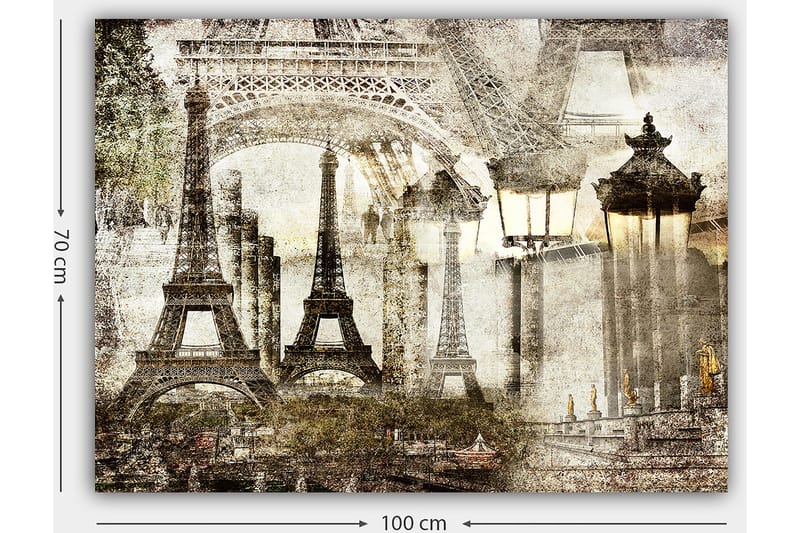 Lerretsbilde 70x100 cm - Nostalgisk utsikt over Eiffeltårnet og Paris-landskapet i en drømmeaktig stil - Beige / Brun / Grå - Interiør - Maleri & posters - Lerretsbilder