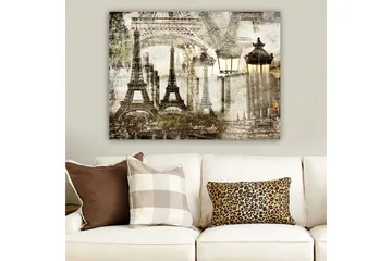 Lerretsbilde 70x100 cm - Nostalgisk utsikt over Eiffeltårnet og Paris-landskapet i en drømmeaktig stil - Beige / Brun / Grå - Interiør - Maleri & posters - Lerretsbilder