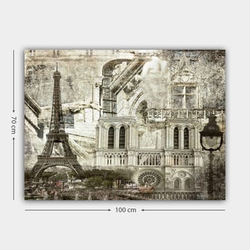 Lerretsbilde 70x100 cm - Nostalgisk utsikt over Paris med Eiffeltårnet og Notre-Dame i fokus - Grå / Beige / Svart - Interiør - Maleri & posters - Lerretsbilder