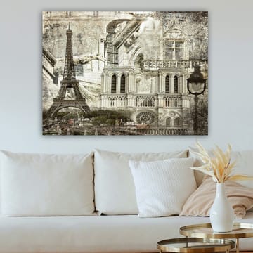 Lerretsbilde 70x100 cm - Nostalgisk utsikt over Paris med Eiffeltårnet og Notre-Dame i fokus - Grå / Beige / Svart - Interiør - Maleri & posters - Lerretsbilder