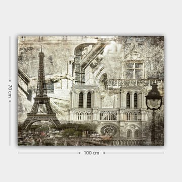 Lerretsbilde 70x100 cm - Nostalgisk utsikt over Paris med Eiffeltårnet og Notre-Dame i fokus - Grå / Beige / Svart - Interiør - Maleri & posters - Lerretsbilder