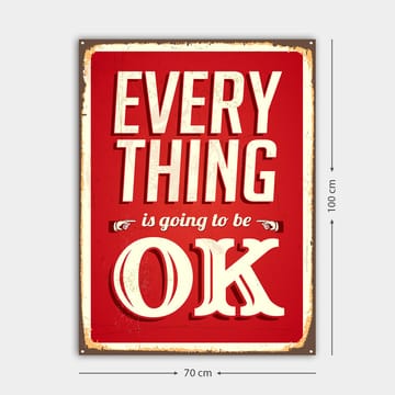 Lerretsbilde 70x100 cm - Oppløftende skilt med teksten EVERYTHING is going to be OK i retrostil - Rød / Hvit - Interiør - Maleri & posters - Lerretsbilder