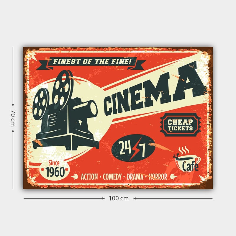 Lerretsbilde 70x100 cm - Retro plakat med et filmkamera som symboliserer kinoverdenen - Rød / Svart / Beige - Interiør - Maleri & posters - Lerretsbilder